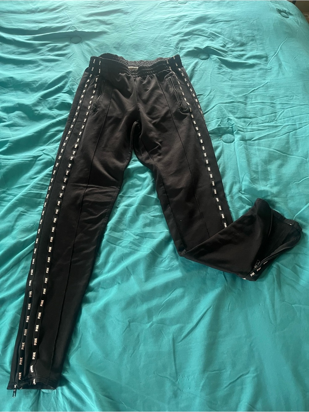 PINK Victoria's Secret Black Jogger Pants with Side Logo Tape